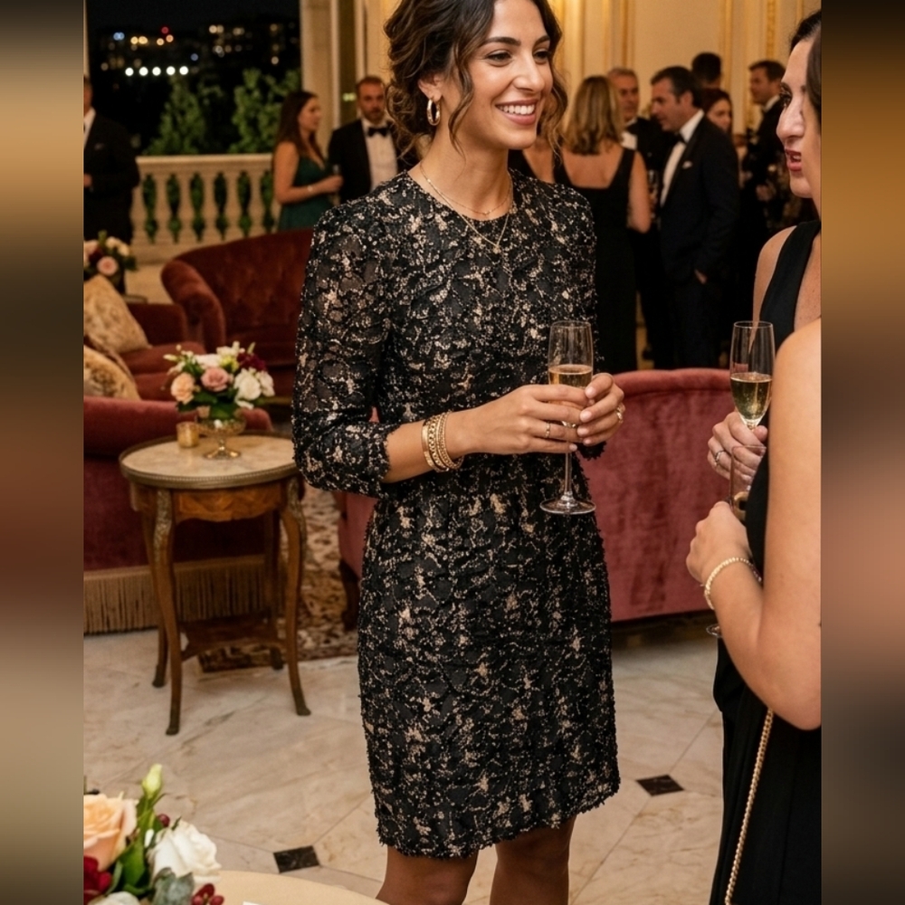 NWT Dolce & Gabbana Black and Gold Mini Party Cocktail Dress 46/L